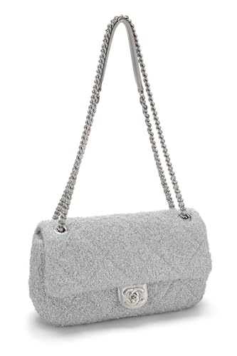 Chanel,  Silver Knit Pluto Glitter Classic Flap Medium, Silver