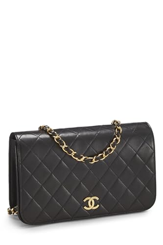 Chanel,  Black Quilted Lambskin Snap Full Flap Small, Black