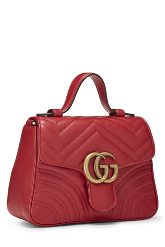 Gucci,  Red Leather GG Marmont Top Handle Bag Mini, Red