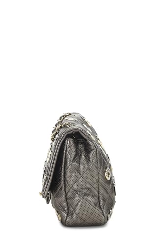 Chanel,  Paris-Dubai Silver Perforated Leather Medals Flap Bag Small, Silver