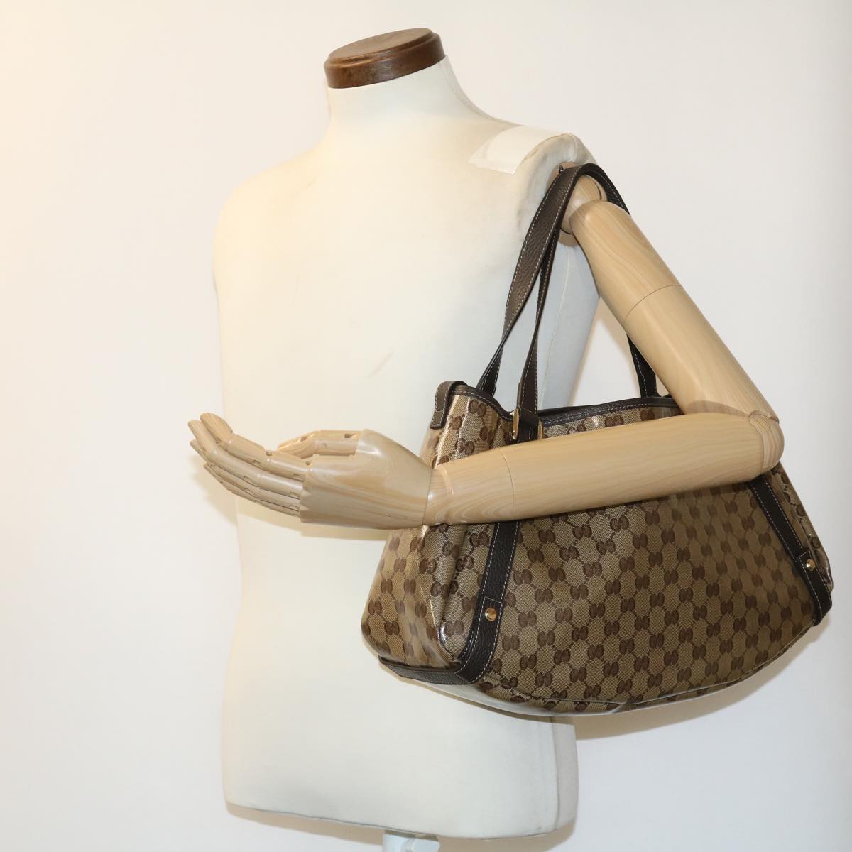 GUCCI GG Canvas Tote Bag Vinyl Beige 293578 31711