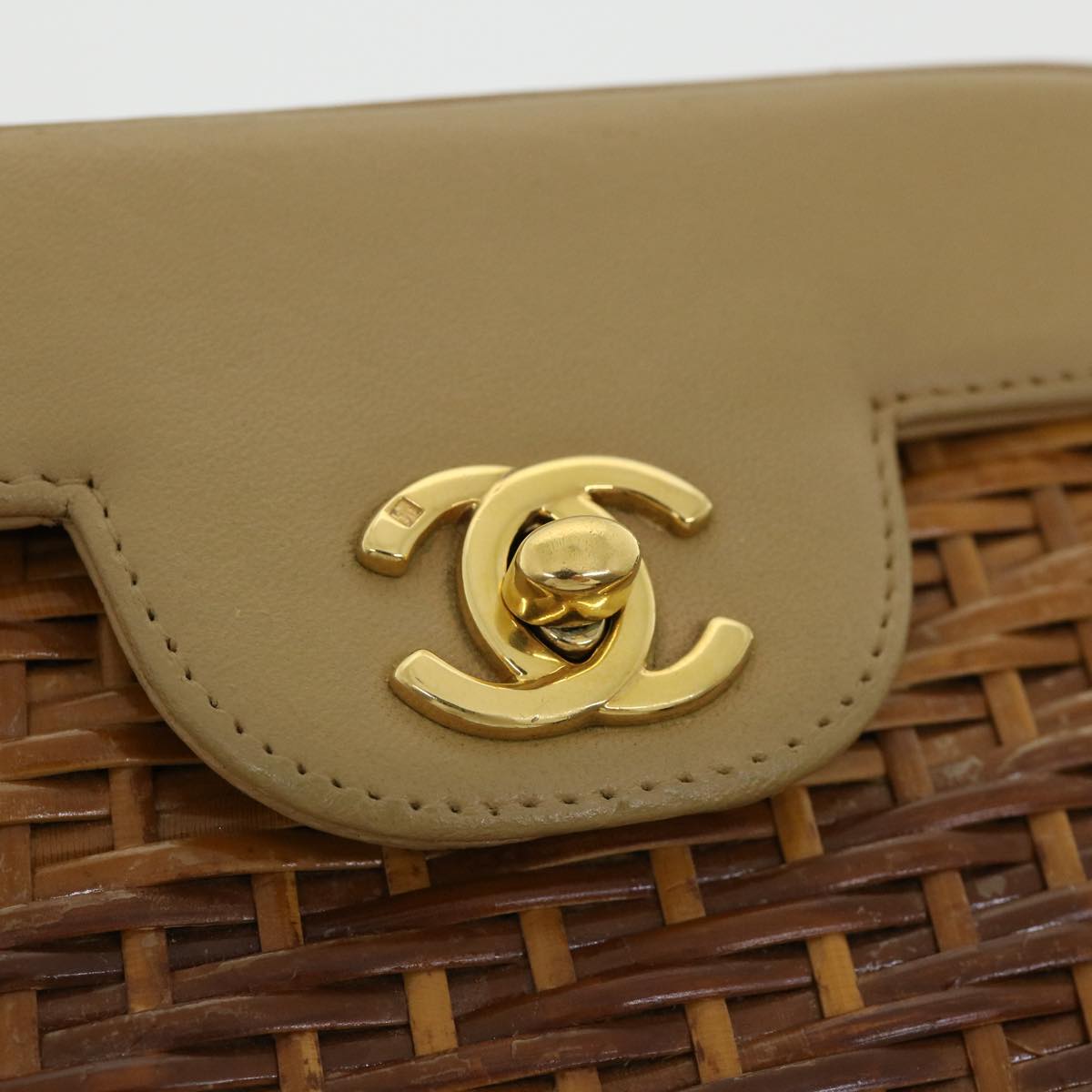 CHANEL Basket Chain Shoulder Bag Leather rattan Brown CC 31896A