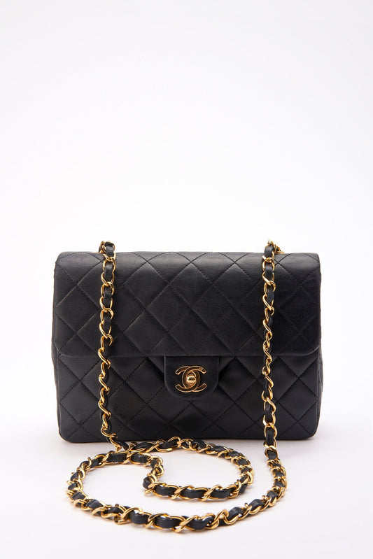 Chanel Vintage Black Small Square Classic Flap with 24k gold plated hardware