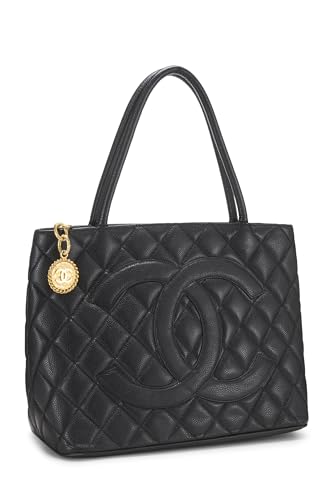 Chanel,  Black Quilted Caviar Medallion Tote, Black