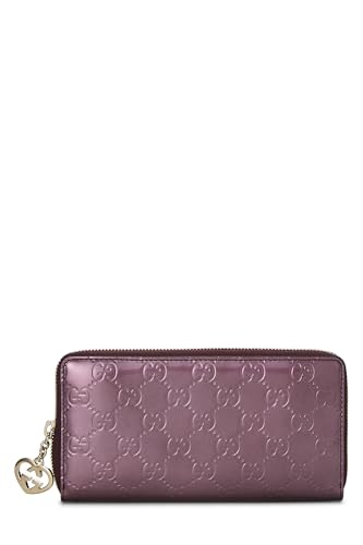 Gucci,  Metallic Purple Patent Leather Lovely Heart Zip Around Wallet, Purple