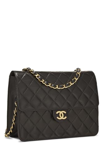 Chanel,  Black Quilted Lambskin Half Flap Small, Black