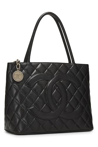 Chanel,  Black Quilted Caviar Medallion Tote, Black