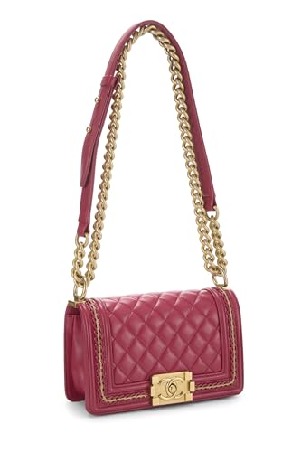 Chanel,  Pink Quilted Lambskin Chain Around Boy Bag Small, Pink