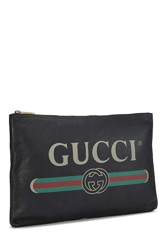 Gucci,  Black Leather Logo Print Pouch, Black