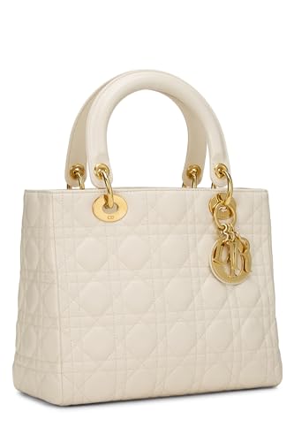 Dior,  Cream Cannage Quilted Lambskin Lady Dior Medium, White