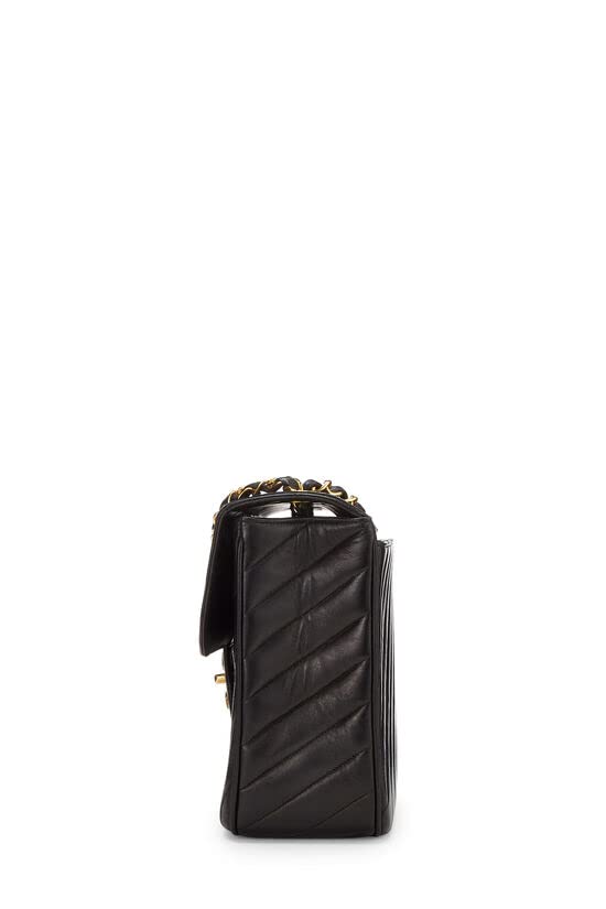 CHANEL,  Black Chevron Lambskin Half Flap Maxi, Black