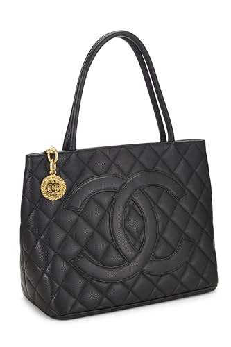 Chanel,  Black Quilted Caviar Medallion Tote, Black