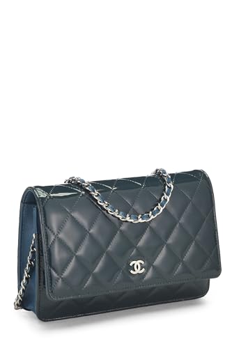 Chanel,  Blue Quilted Patent Leather Wallet on Chain (WOC), Blue