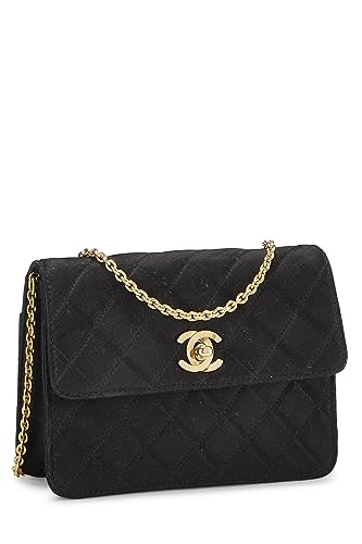 Chanel,  Black Quilted Satin Half Flap Micro, Black