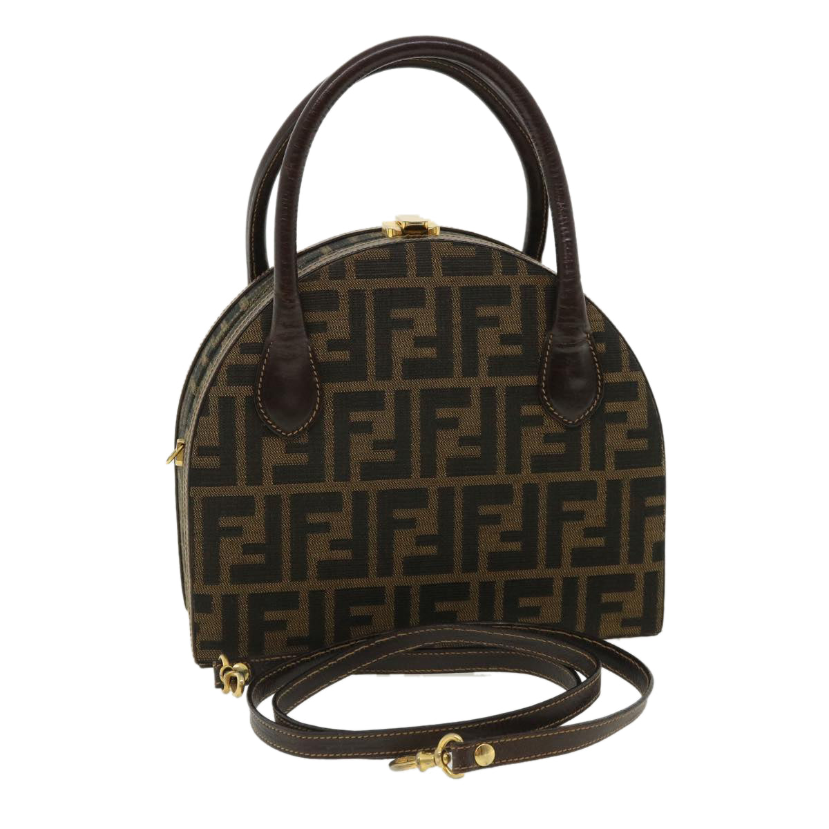 FENDI Zucca Canvas Hand Bag 2way Brown Black 32444A