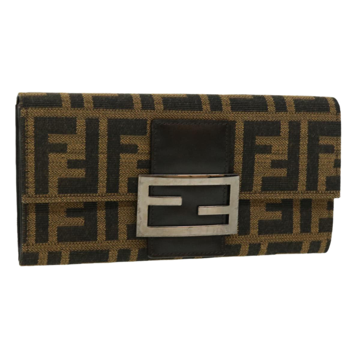 FENDI Zucca Canvas Long Wallet Brown Black 32462