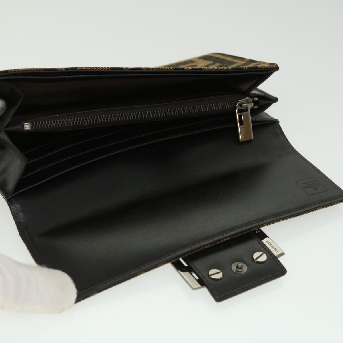 FENDI Zucca Canvas Long Wallet Brown Black 32462