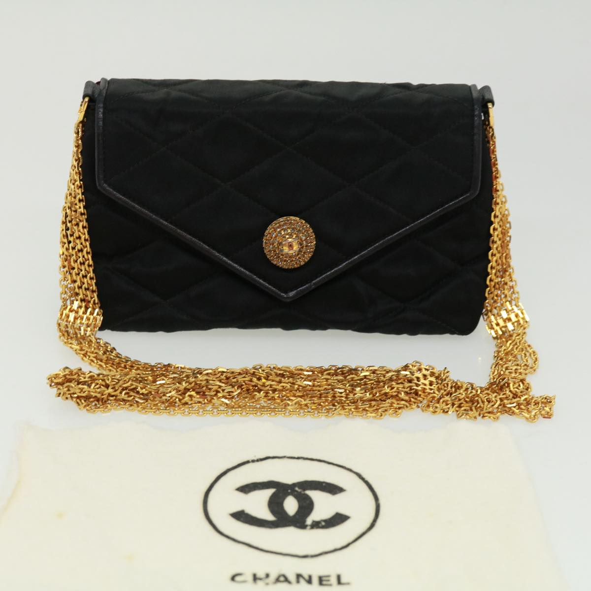 CHANEL Matelasse Chain stone Shoulder Bag Black CC 32695A