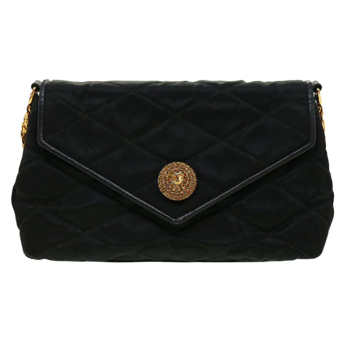CHANEL Matelasse Chain stone Shoulder Bag Black CC 32695A