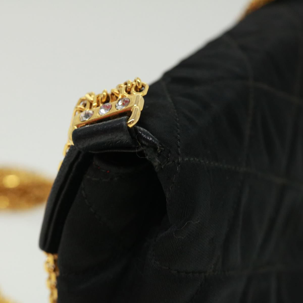 CHANEL Matelasse Chain stone Shoulder Bag Black CC 32695A