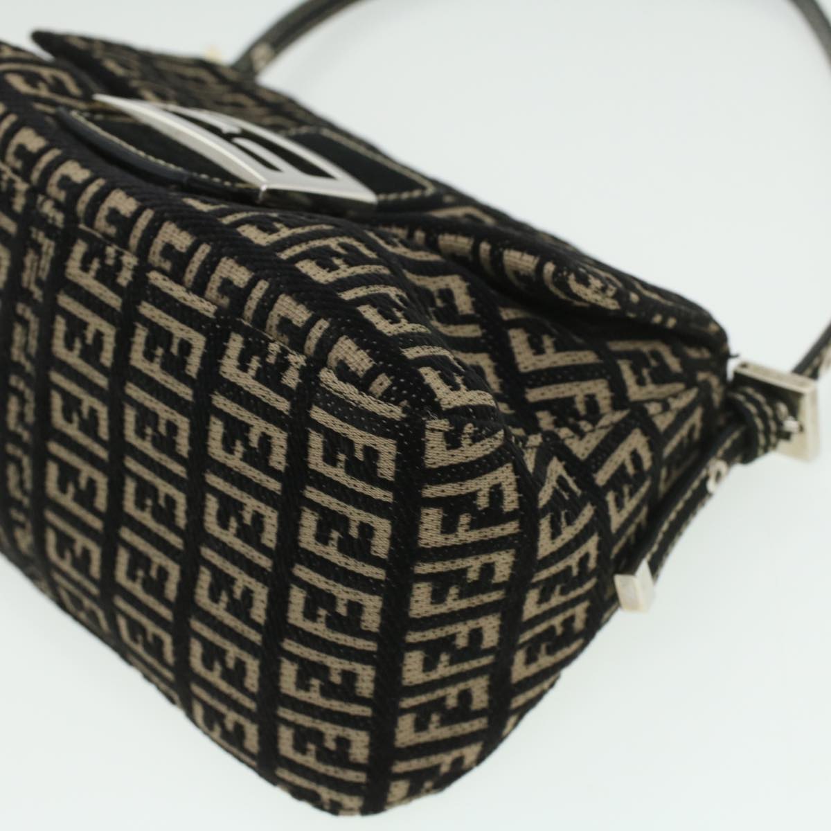 FENDI Zucchino Canvas Shoulder Bag Black 33163