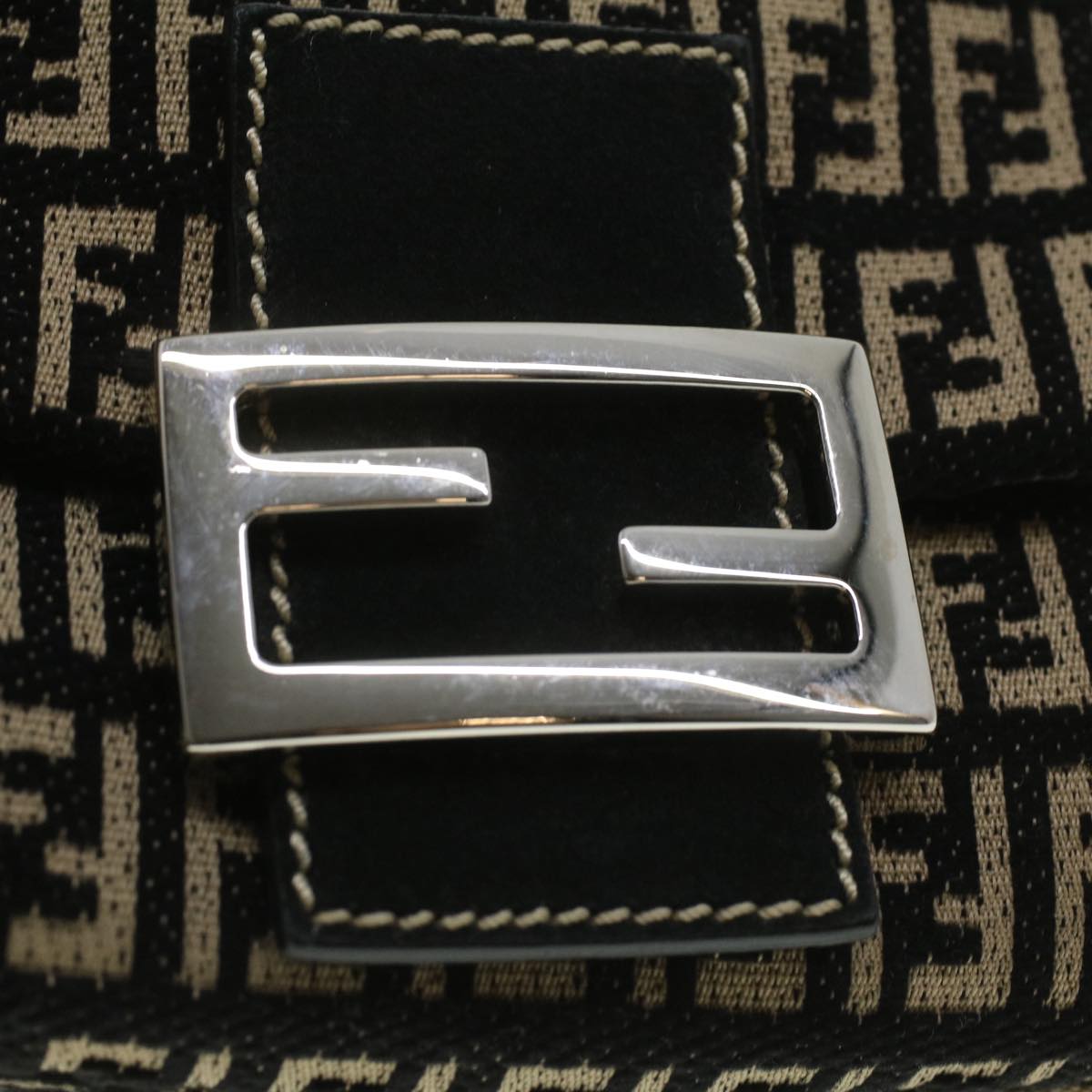 FENDI Zucchino Canvas Shoulder Bag Black 33163