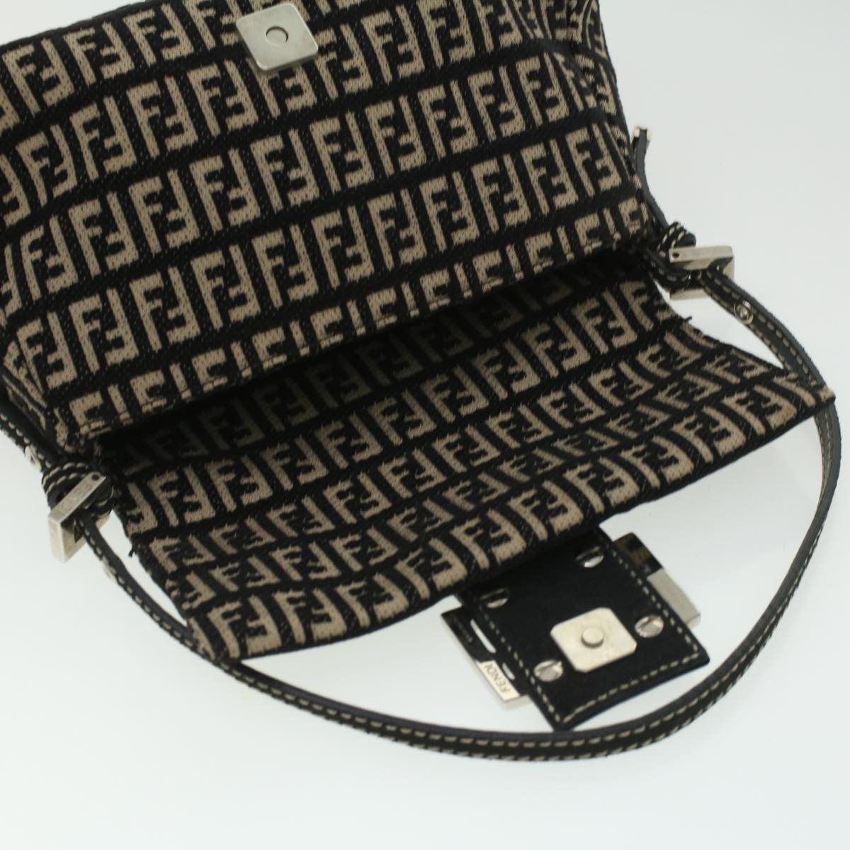 FENDI Zucchino Canvas Shoulder Bag Black 33163