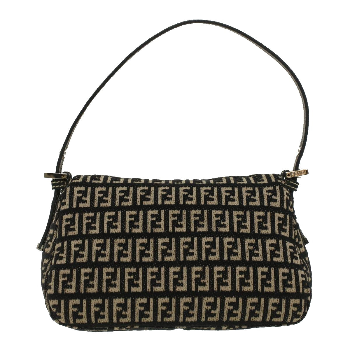 FENDI Zucchino Canvas Shoulder Bag Black 33163