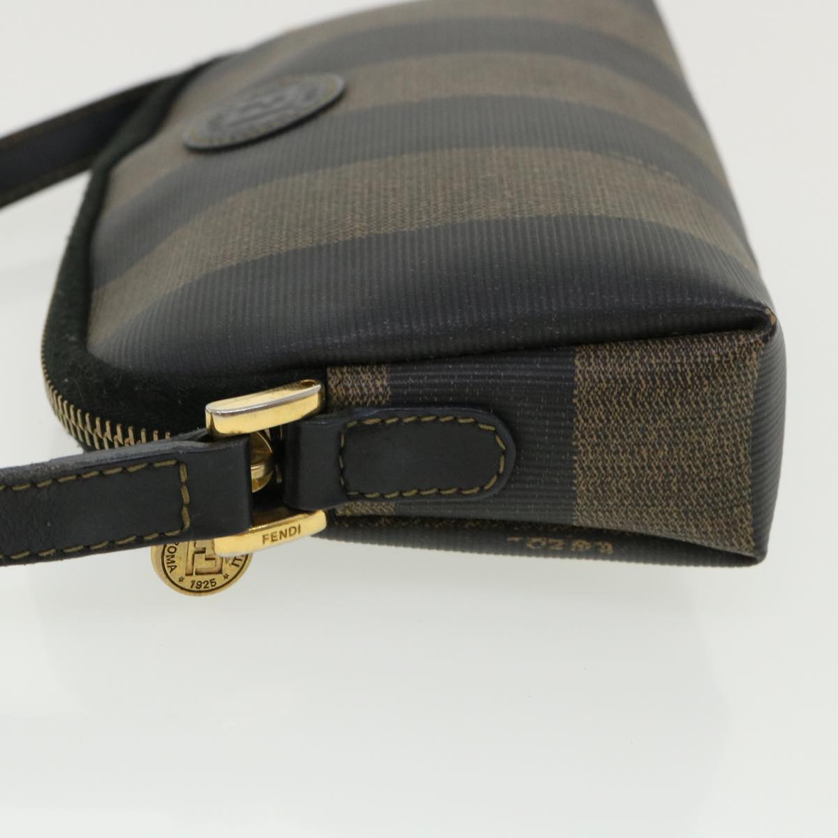 FENDI Pecan Shoulder Bag PVC Leather Khaki Black 33204