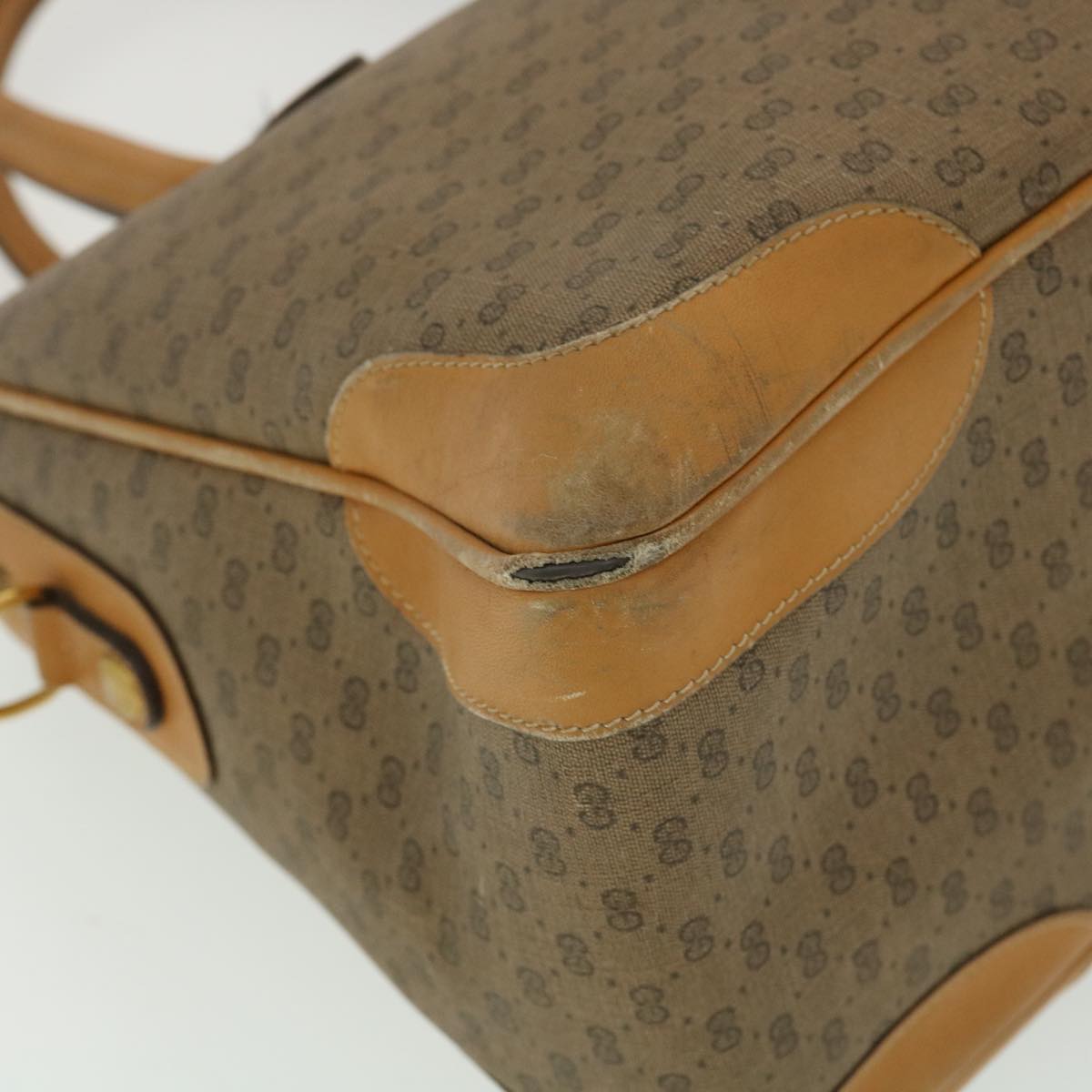 GUCCI Micro GG Canvas Hand Bag PVC Leather Beige 33212