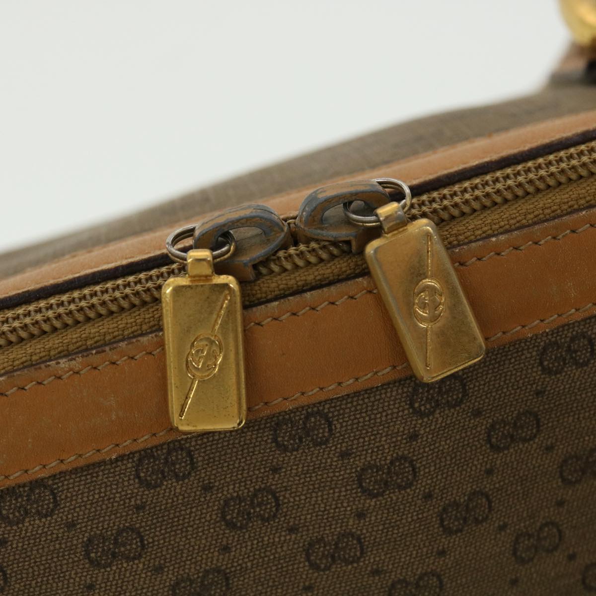 GUCCI Micro GG Canvas Hand Bag PVC Leather Beige 33212