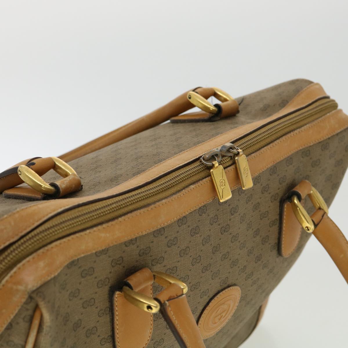 GUCCI Micro GG Canvas Hand Bag PVC Leather Beige 33212
