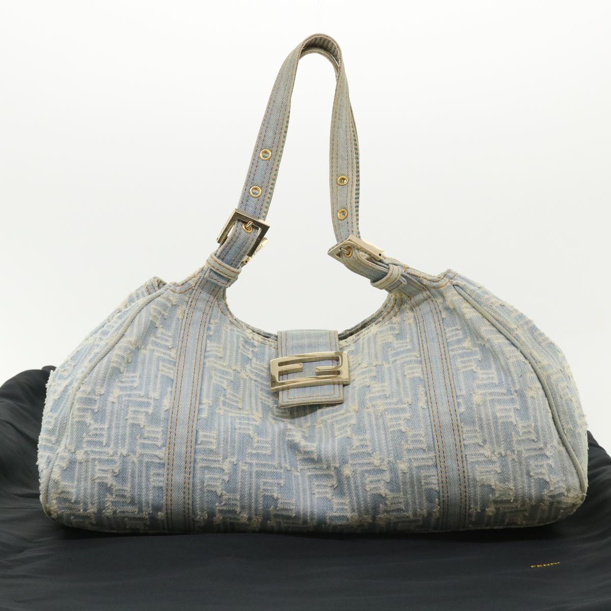 FENDI Zucca Canvas Shoulder Bag Denim Light Blue 33230