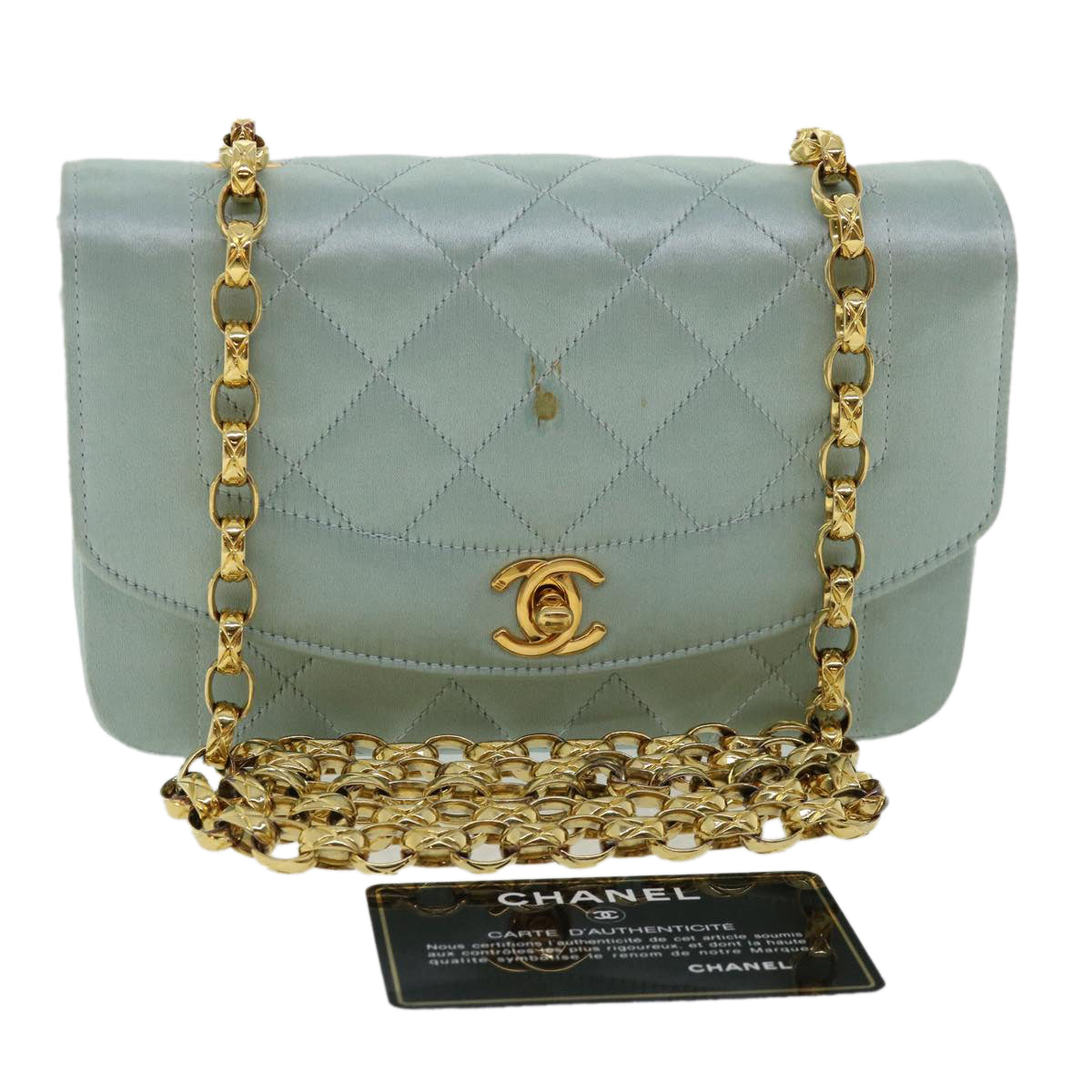 CHANEL Diana Matelasse Shoulder Bag Satin Light Blue CC 33325A