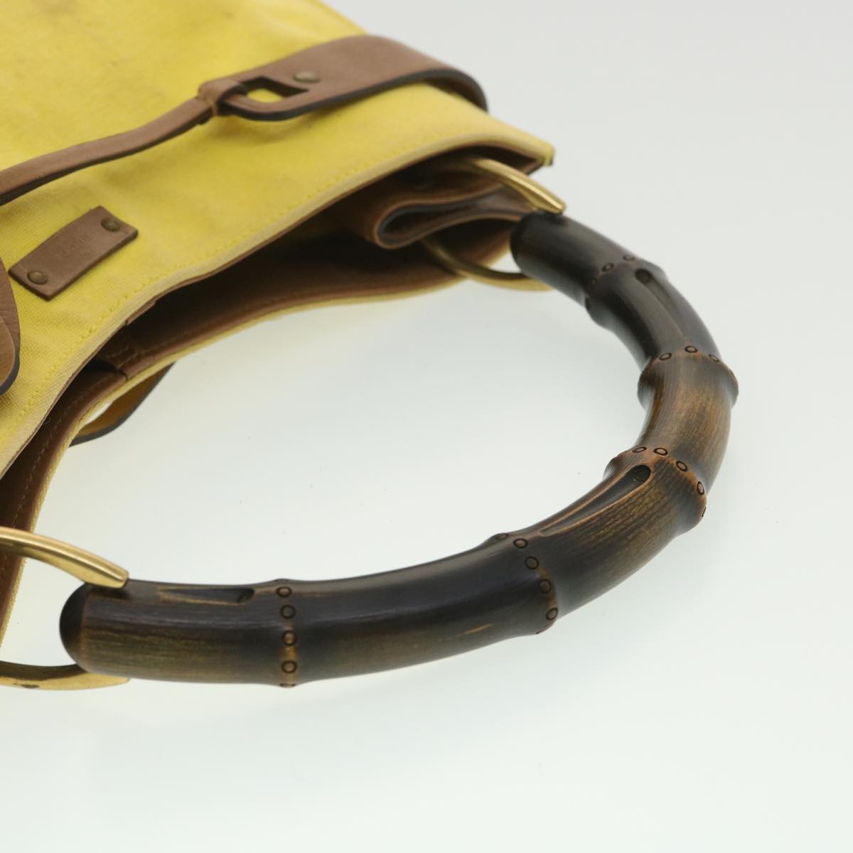 GUCCI Bamboo Shoulder Bag Canvas Yellow 33904