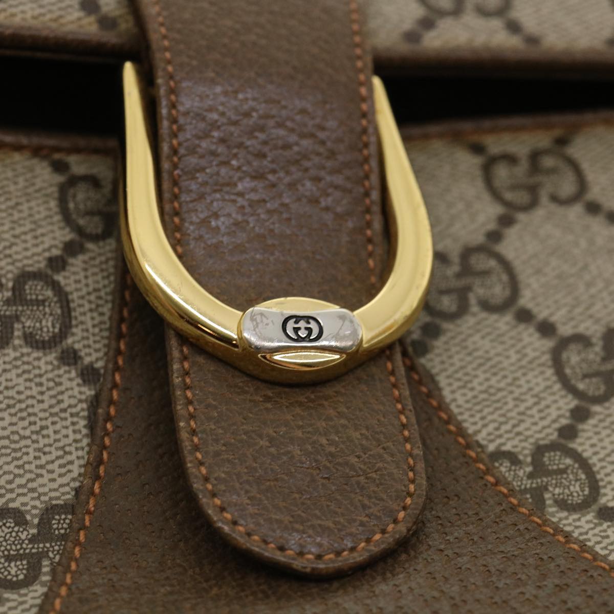 GUCCI GG Canvas Shoulder Bag PVC Leather Beige 34027
