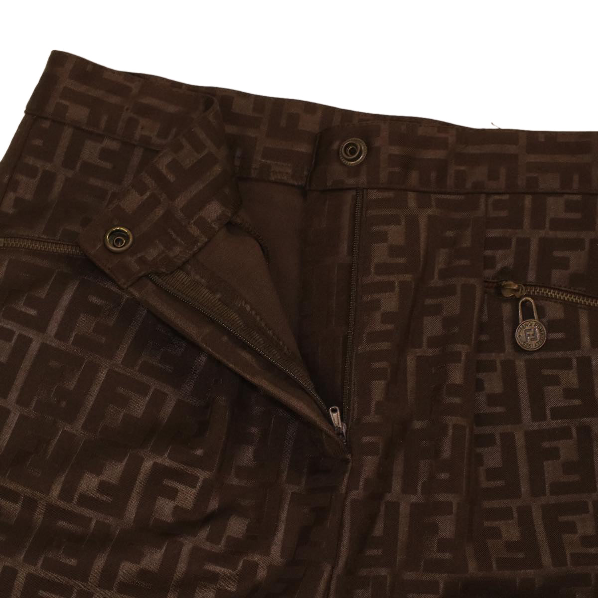 FENDI Zucca Canvas Pants polyester spandex L Brown 34069