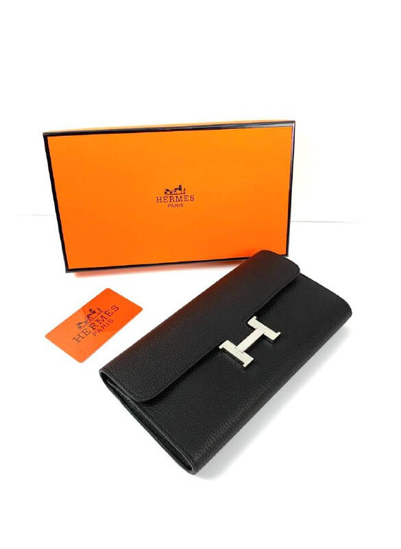 HermÃƒÆ’Ã‚Â¨s Black  Epsom Constance Long Wallet PHW
