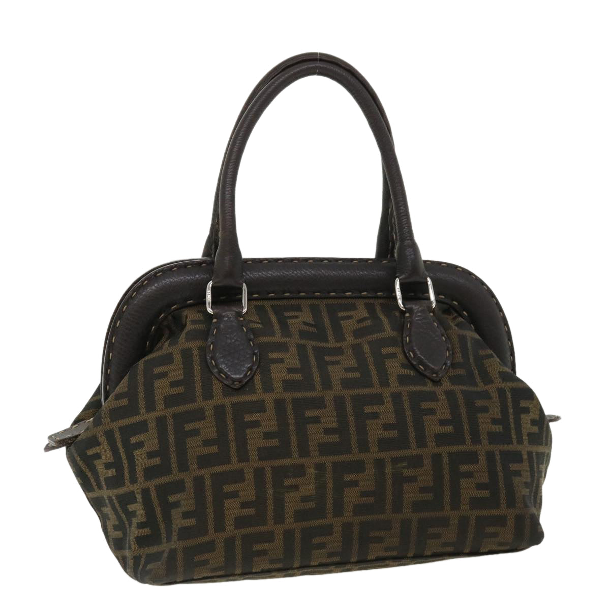 FENDI Zucca Canvas Hand Bag Brown Black 34311
