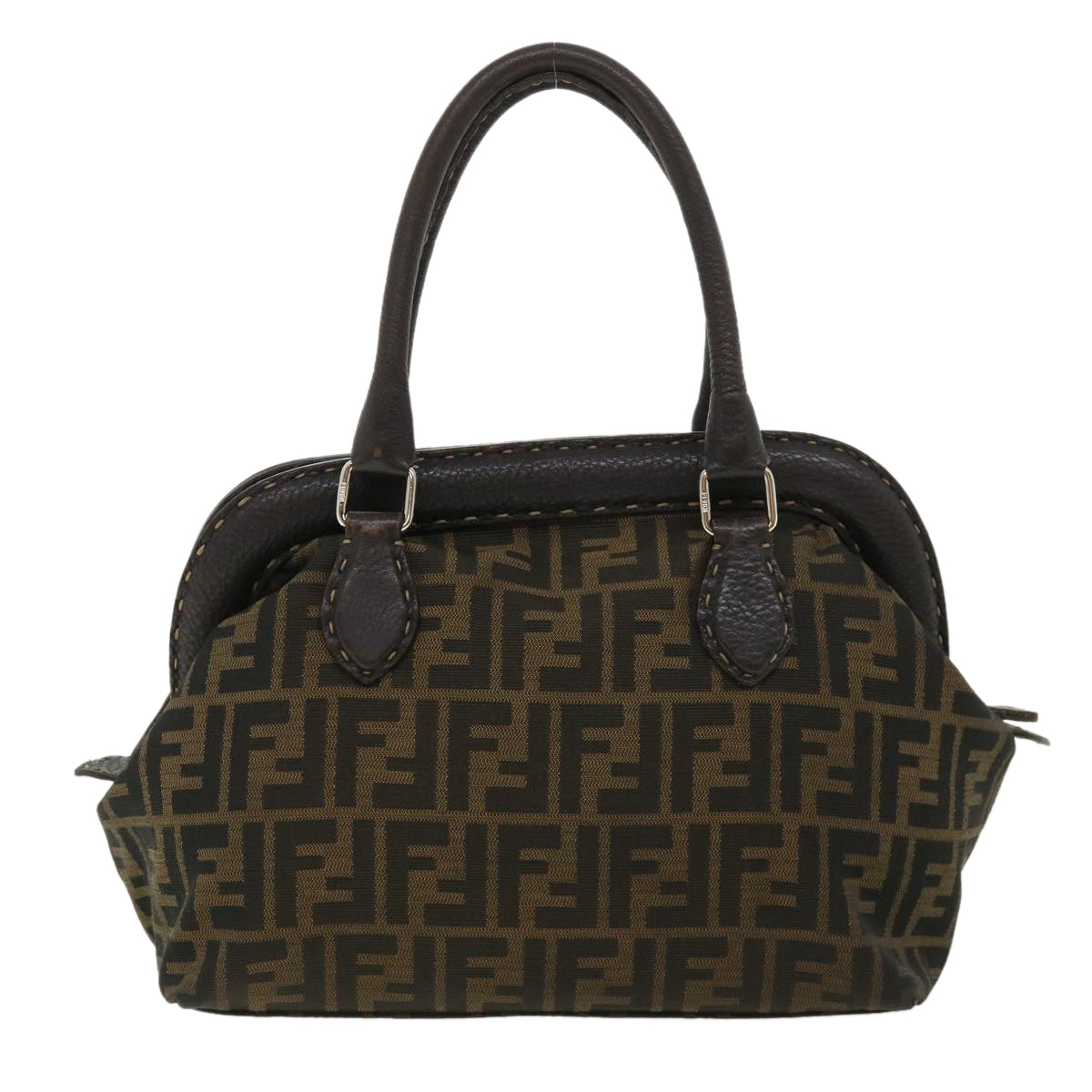 FENDI Zucca Canvas Hand Bag Brown Black 34311