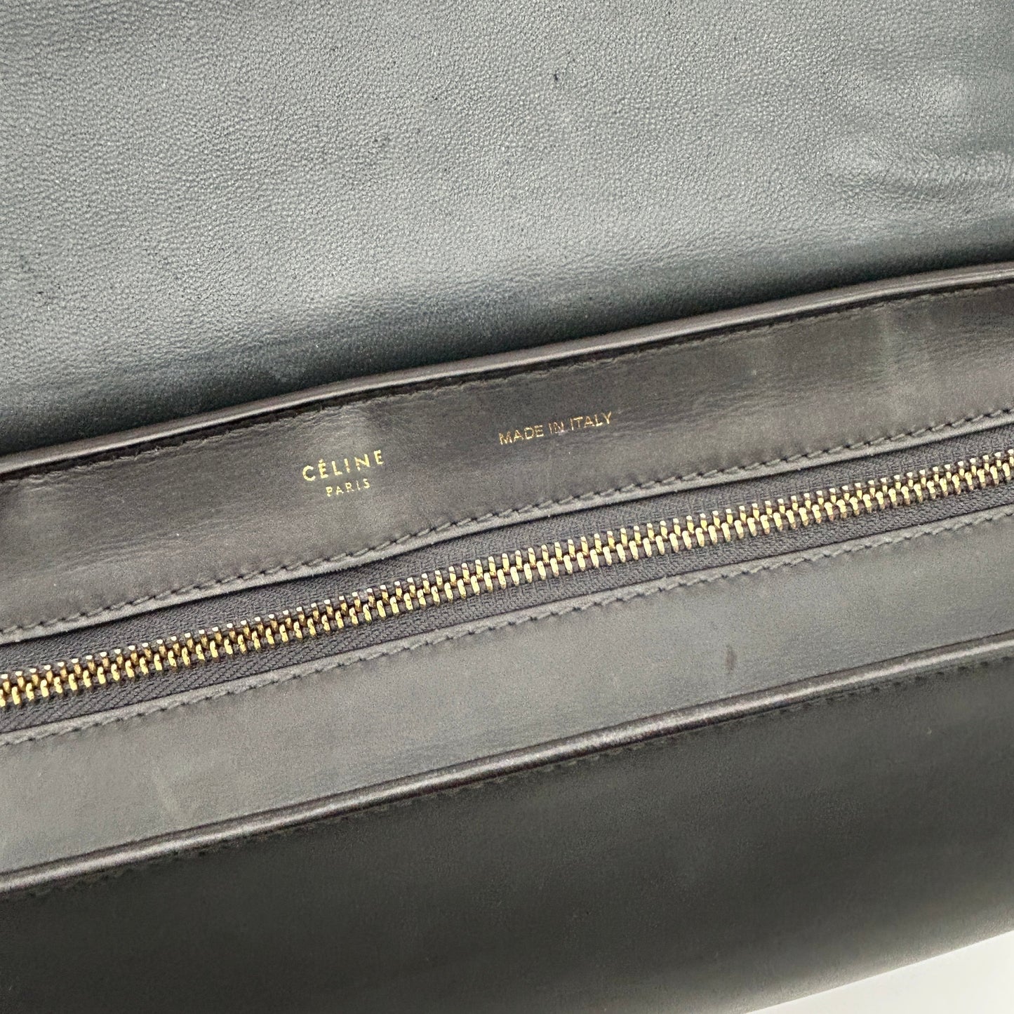 Celine Smooth Calfskin Suede Medium Trapeze Bag Dark Grey