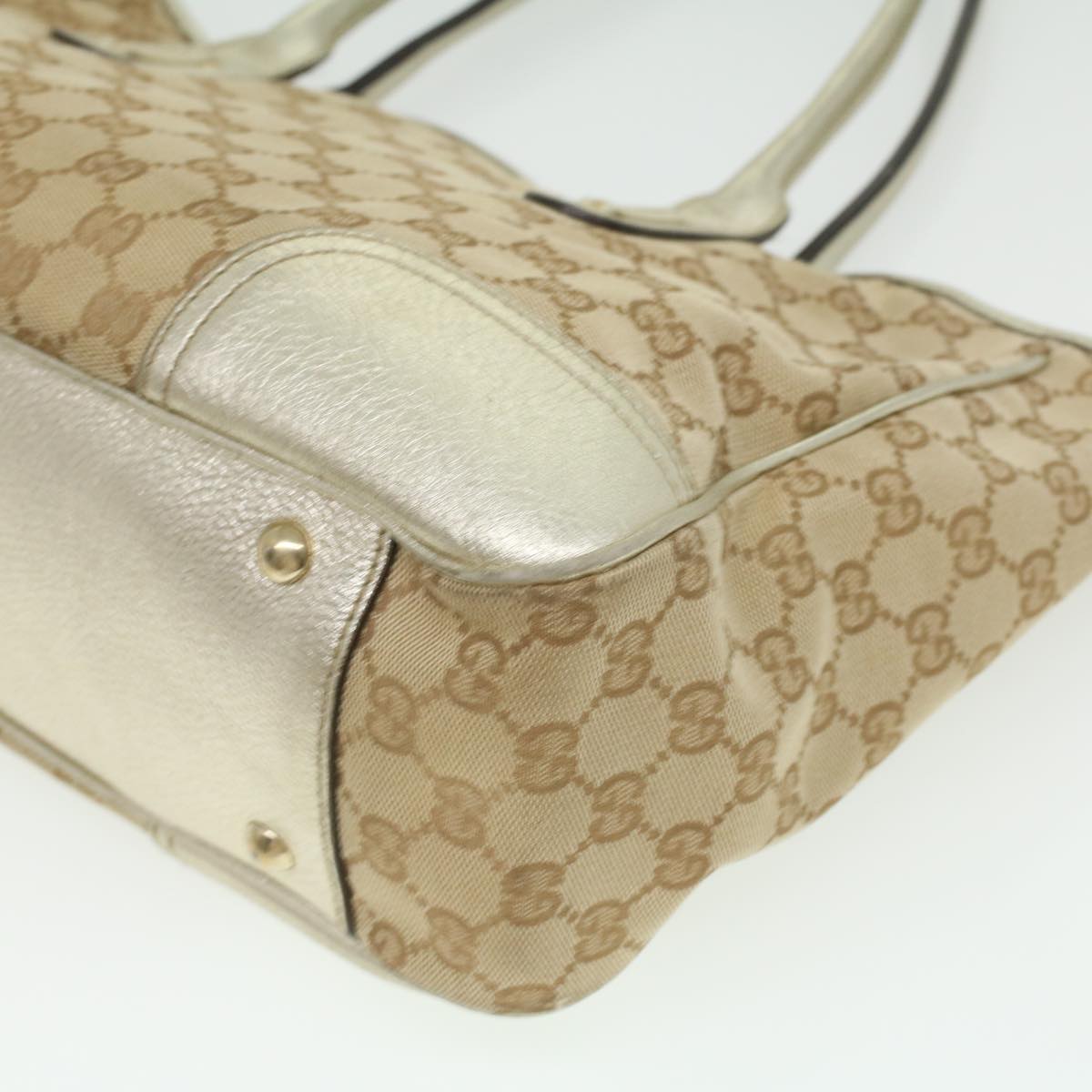 GUCCI GG Canvas Tote Bag Beige Champagne Gold 34597