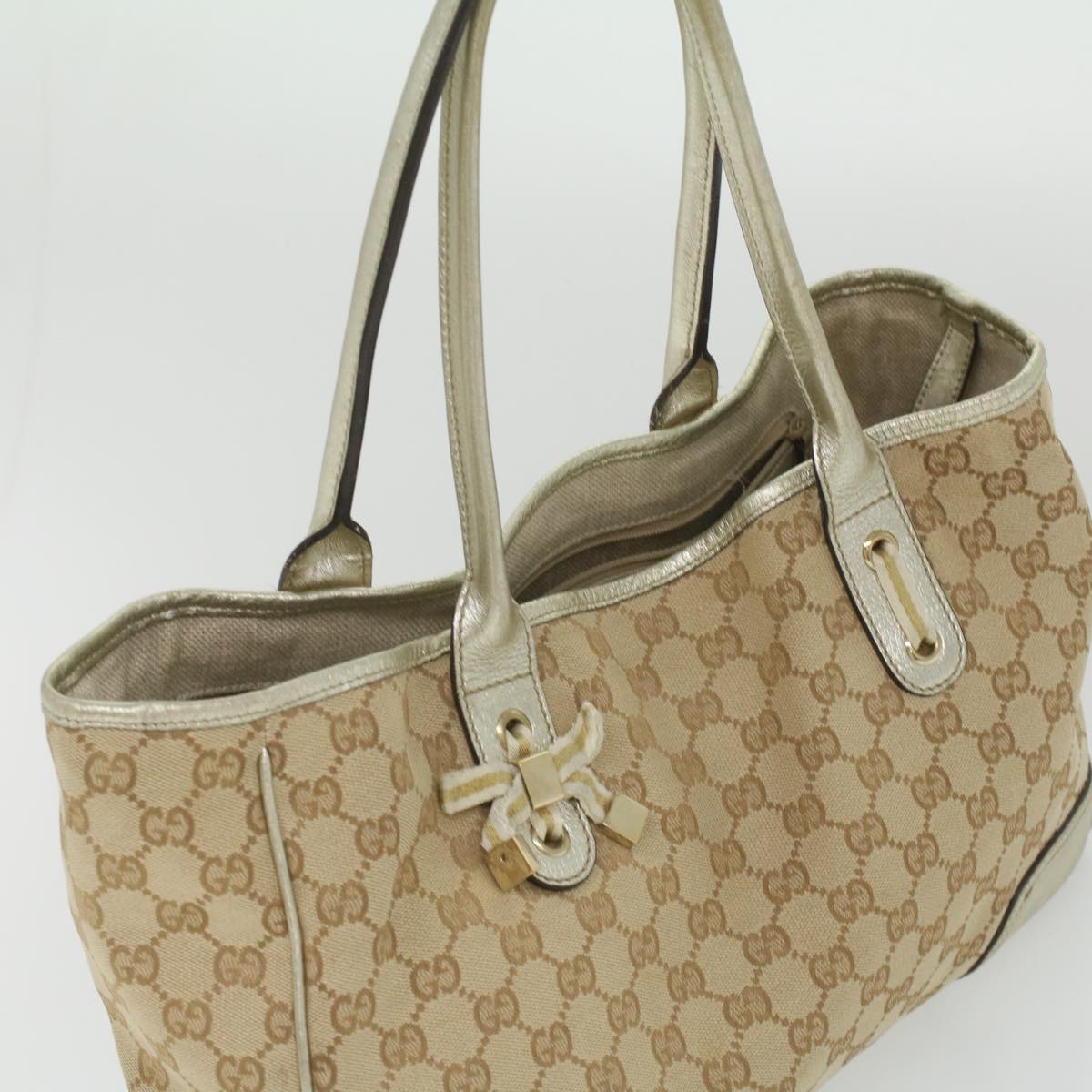 GUCCI GG Canvas Tote Bag Beige Champagne Gold 34597