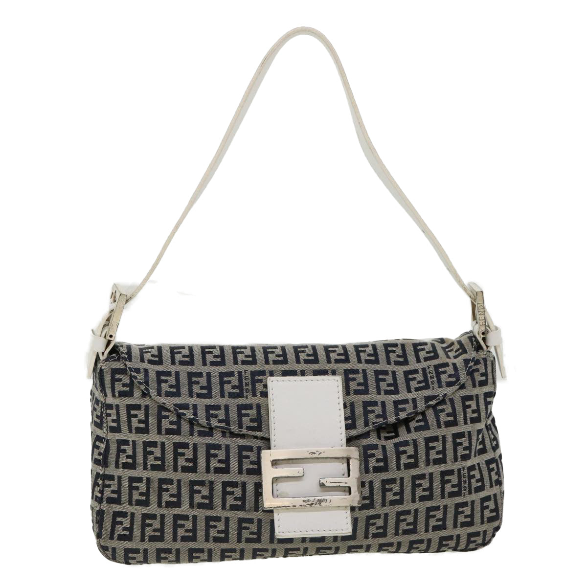 FENDI Zucchino Canvas Shoulder Bag Navy 34615