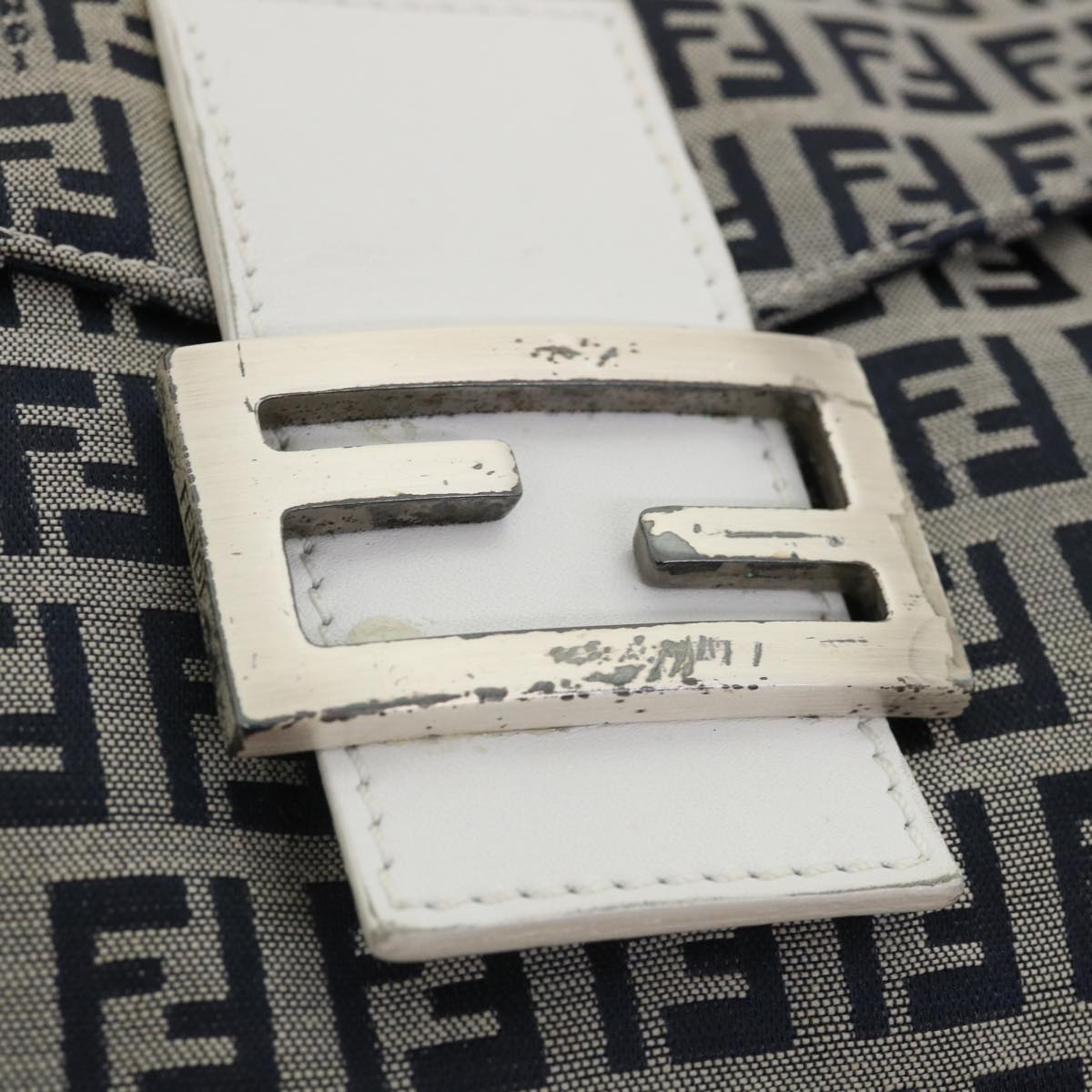 FENDI Zucchino Canvas Shoulder Bag Navy 34615