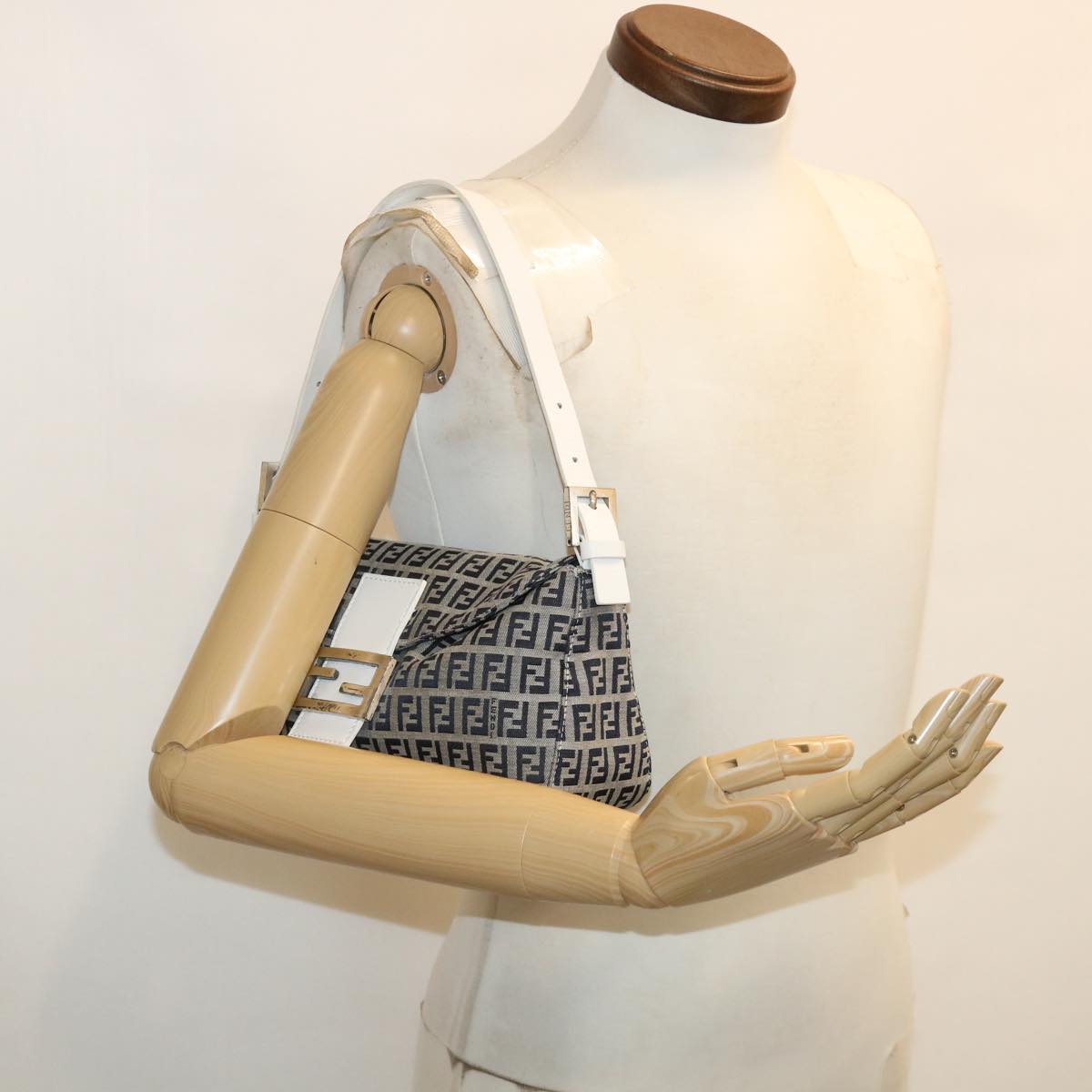FENDI Zucchino Canvas Shoulder Bag Navy 34615