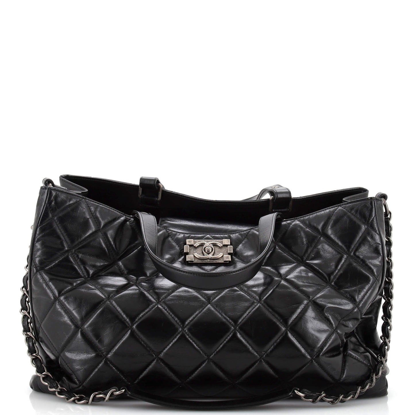 CHANEL Boy Shopping Tote Quilted Glazed Calfskin Large
