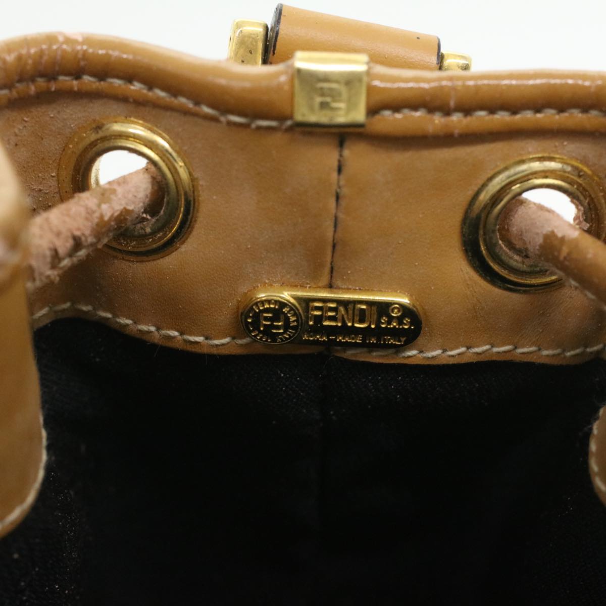 FENDI Pecan Canvas Shoulder Bag Khaki Black 35724