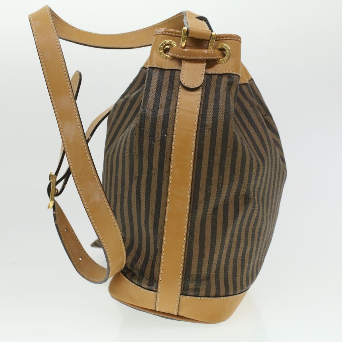 FENDI Pecan Canvas Shoulder Bag Khaki Black 35724