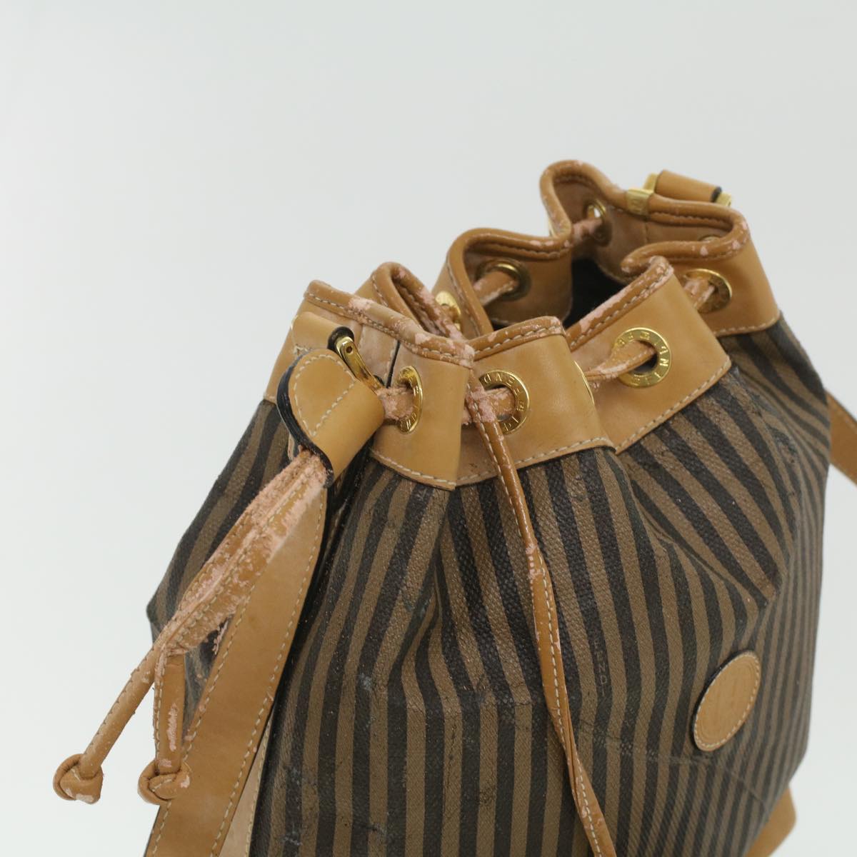 FENDI Pecan Canvas Shoulder Bag Khaki Black 35724